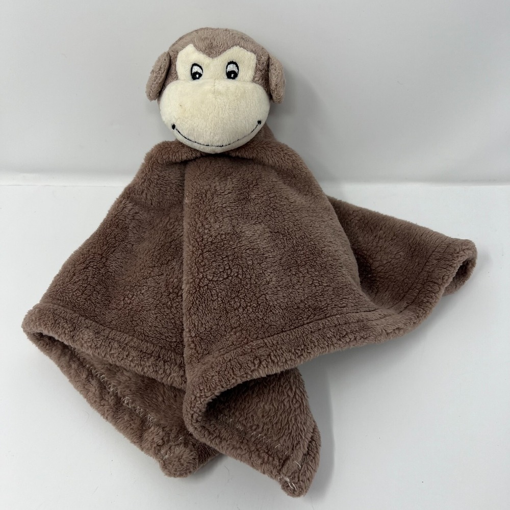 Lovey‎ Security Blanket Baby Brown  Monkey Embroider Buddy Soft Plush 16x16 Wide